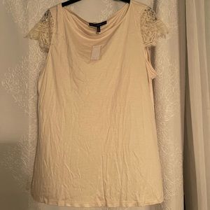 NWT WHBM Cream XL Tee Shirt sequin sleeves